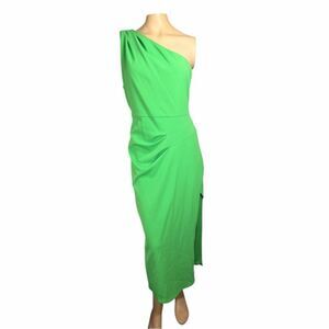 Belle Badgley Mischka One Shoulder Green Midi Dress Size 14